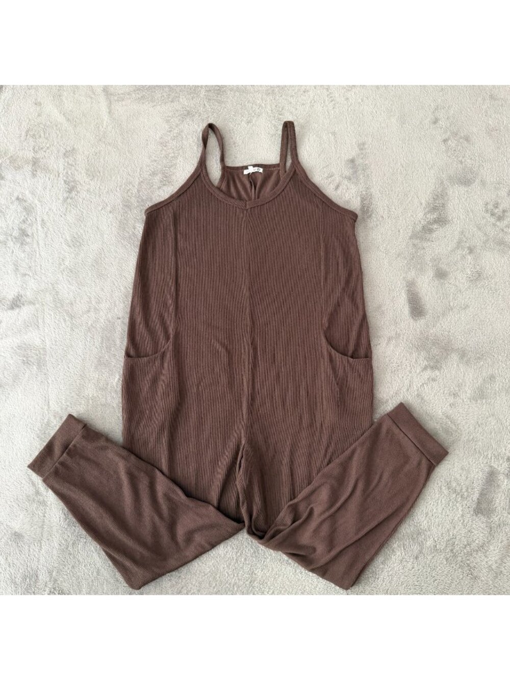 Sundry Brown Knit Jumper Jumpsuit Womens SMALL Ribbed Knit Overalls